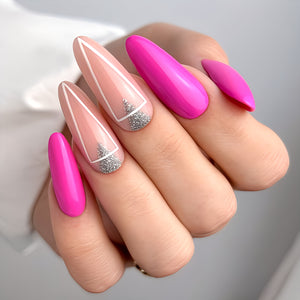 Glossy Pink Geometric Press on Fake Nails // tns893