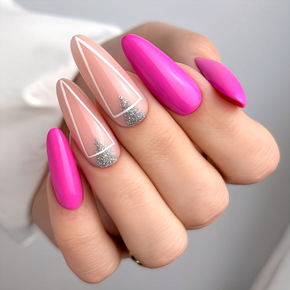 Glossy Pink Geometric Press on Fake Nails // tns893