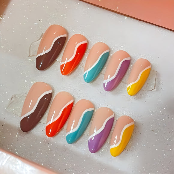 Glossy Colorful Swirls Press on Fake Nails // tns894