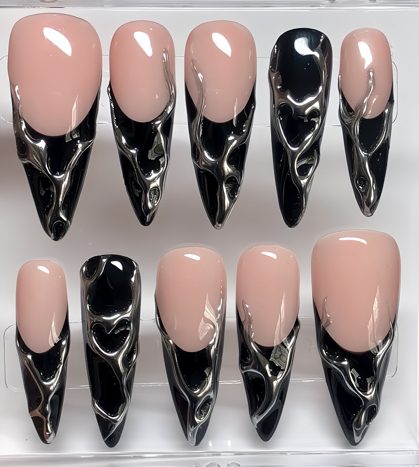Black Chrome Lava Press-On Nails | tns5398