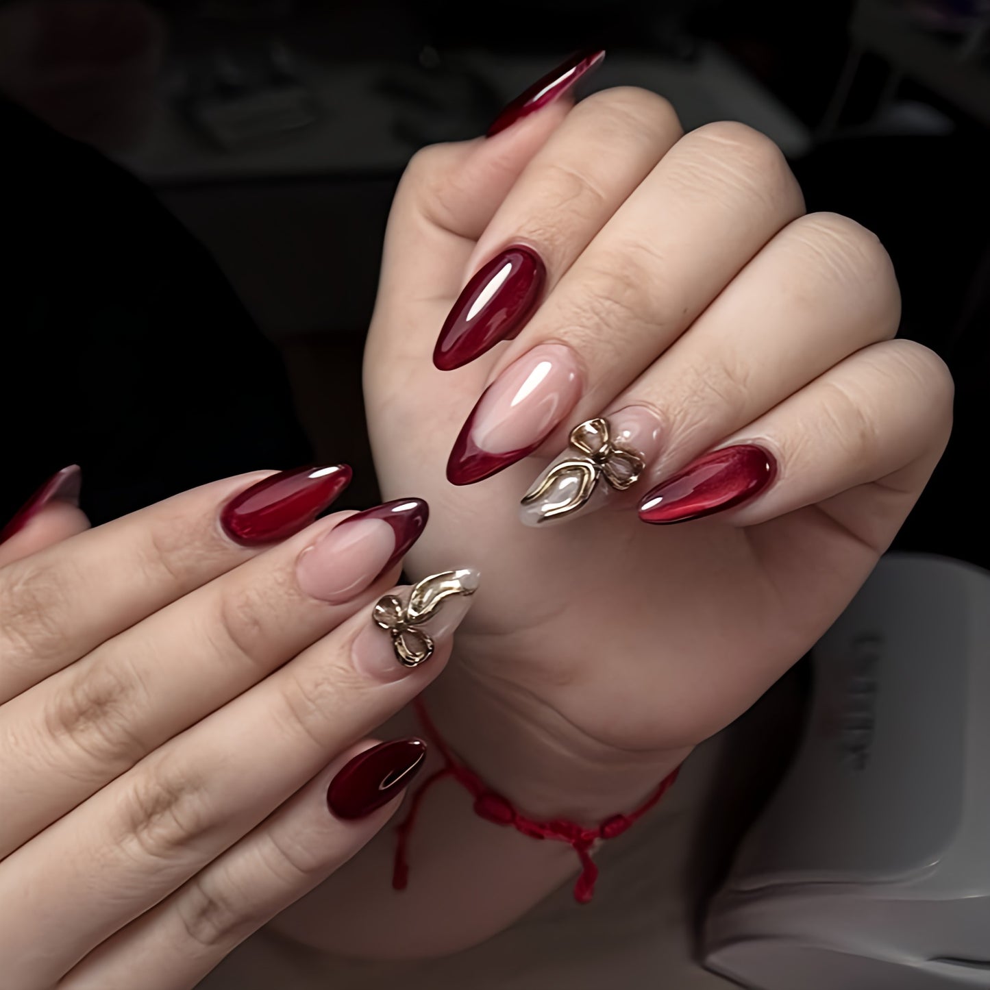 Maroon Bow Charm Press-On Nails | tns5417