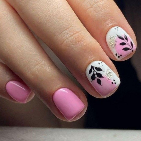Glossy Light Pink Floral Press on Fake Artificial Nails / tns537
