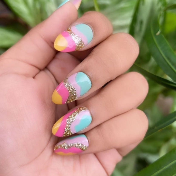 Glossy Colorful Swirls Press on Fake Nails // tns887