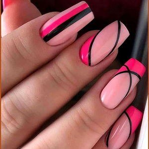 Glossy Pink Abstract Press on Fake Artificial Nails / tns657