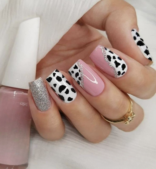 Glossy Pink Animal Print Press on Fake Artificial Nails / tns559