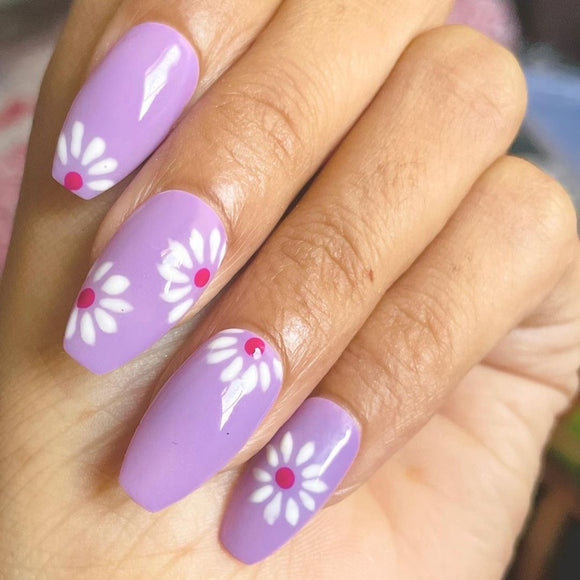 Glossy Purple Floral Press on Fake Nails // tns892