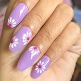 Glossy Purple Floral Press on Fake Nails // tns892