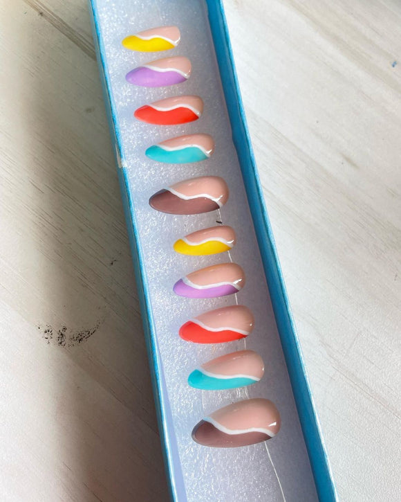 Glossy Colorful Swirls Press on Fake Nails // tns894