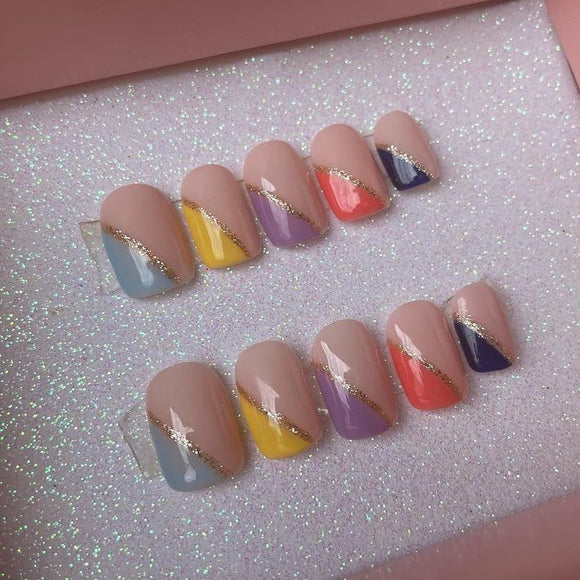 Glossy Colorful French Press on Fake Nails // tns895