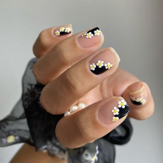 Glossy Nude Floral Press on Fake Artificial Nails / tns725