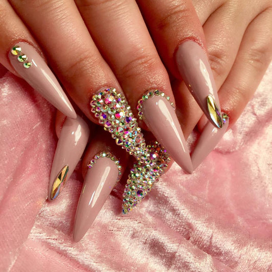 Glossy Nude Studded Press on Fake Nails // tns855