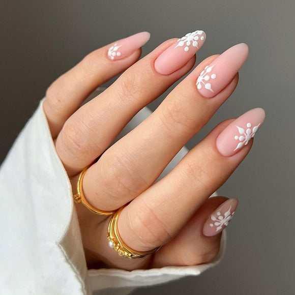 Matte Nude Floral Press on Fake Artificial Nails / tns528