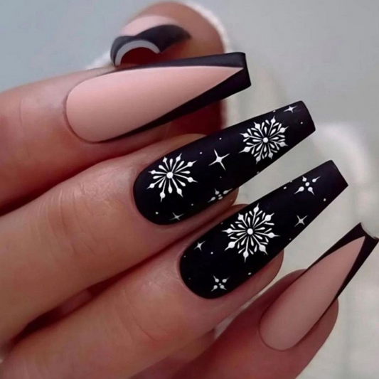 Matte Black French Press on Fake Artificial Nails / tns511