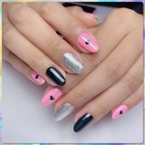 Matte Pink and Black Hearts Press on Fake Nails // tns865