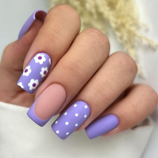 Glossy Blue Floral Press on Fake Nails // tns866