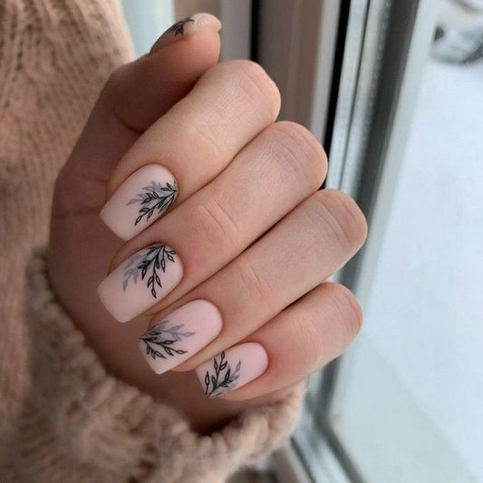 Matte Nude Floral Press on Fake Artificial Nails / tns579