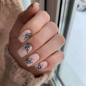 Matte Nude Floral Press on Fake Artificial Nails / tns579