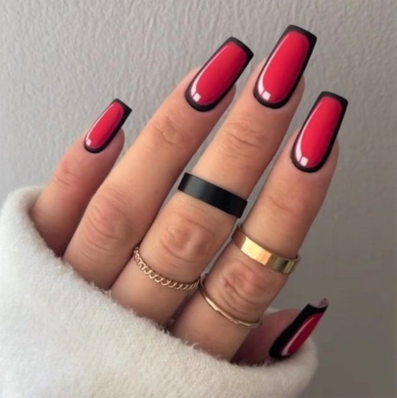 Matte Red Cartoon Animated Press on Fake Artificial Nails / tns617