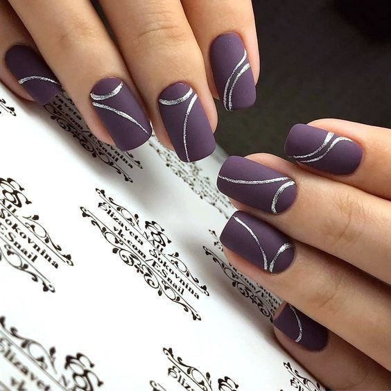 Matte Purple Swirls Press on Fake Artificial Nails / tns558