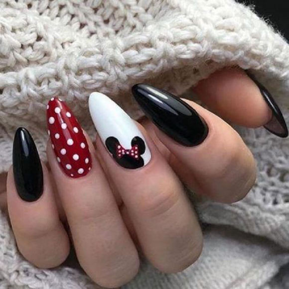 Glossy Black and Red Mickey  Press on Fake Artificial Nails / tns594