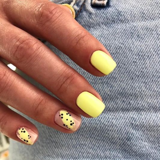 Glossy Yellow Abstract Press on Fake Artificial Nails / tns562
