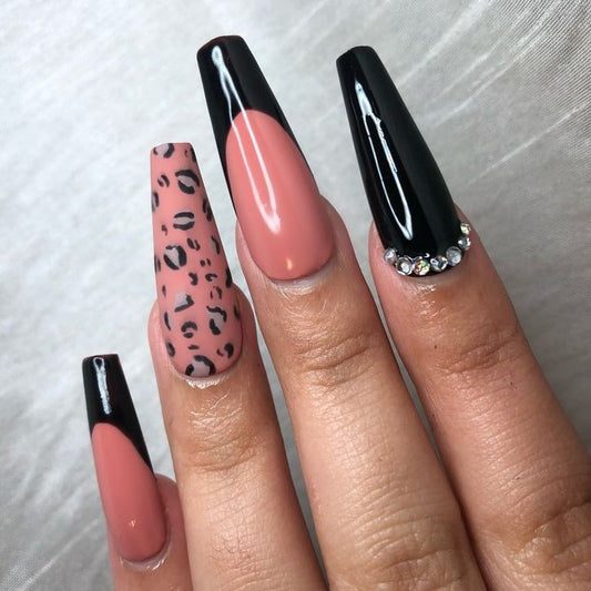 Glossy Nude Black French  Press on Fake Artificial Nails / tns714