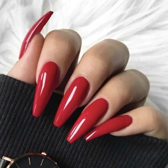 Glossy Plain Red Press on Fake Artificial Nails / tns518