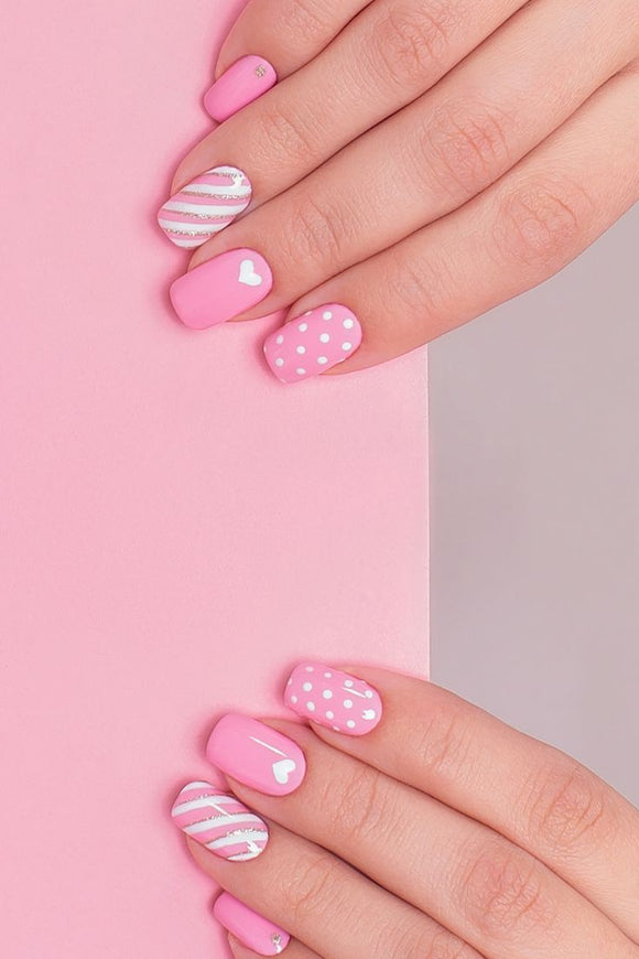 Glossy Pink Geometric Press on Fake Nails // tns853