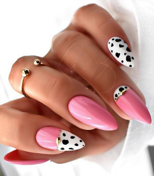 Glossy Light Pink Animal Print Press on Fake Artificial Nails / tns684