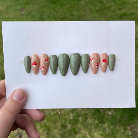 Glossy Olive Mushrooms Press on Fake Nails // tns849