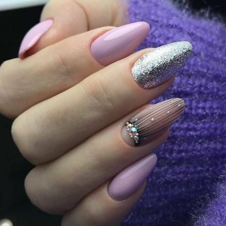 Glossy Light Pink Studded Press on Fake Artificial Nails / tns597