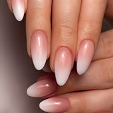 Glossy Nude French Ombre Artificial Press on Fake Nails Set in Almond- RTS (Pack of 24 nails)
