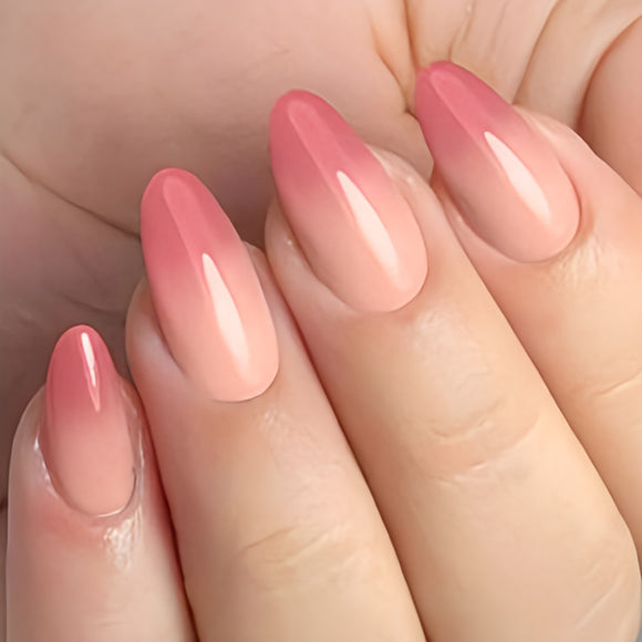 Glossy Pink Ombre Artificial Press on Fake Nails Set in Almond- RTS (Pack of 12 nails)