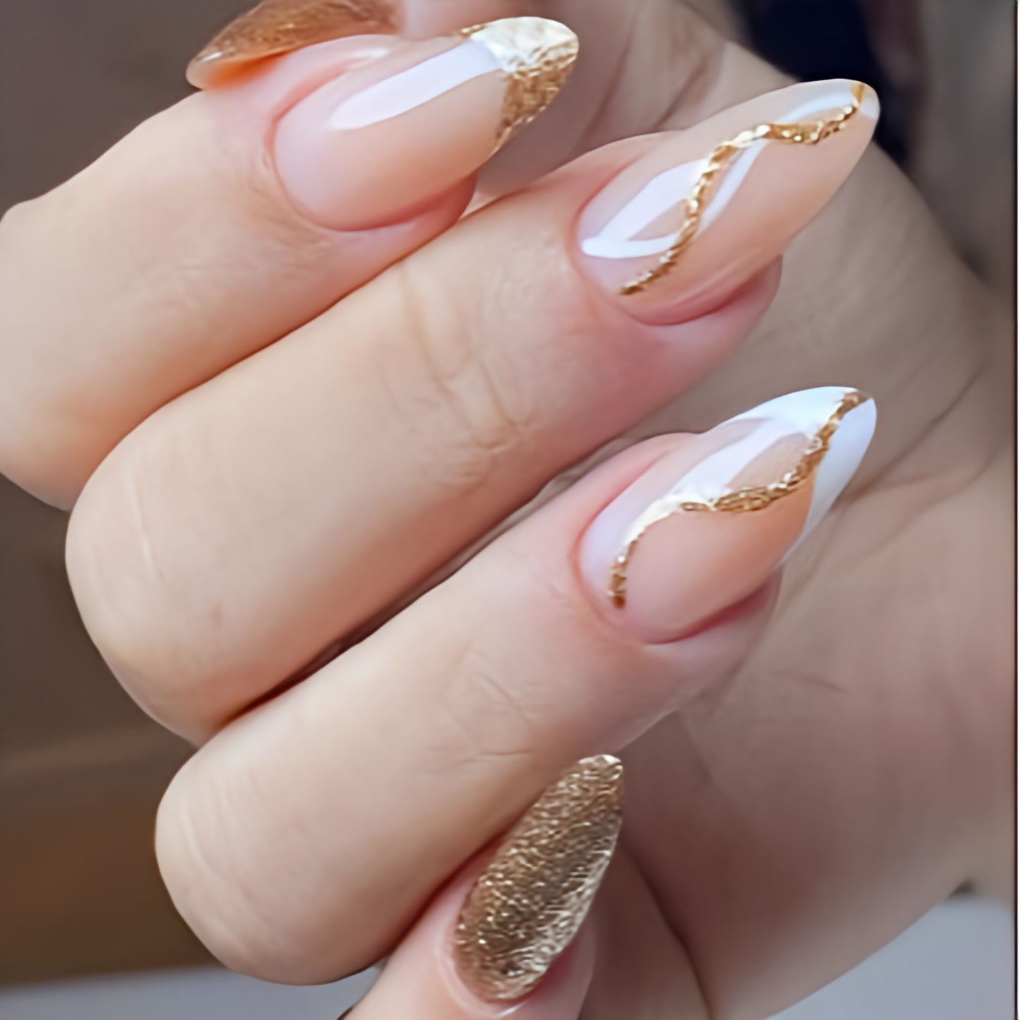 Glossy White French Artificial Press on Fake Nails Set in Almond- RTS (Pack of 24 nails)