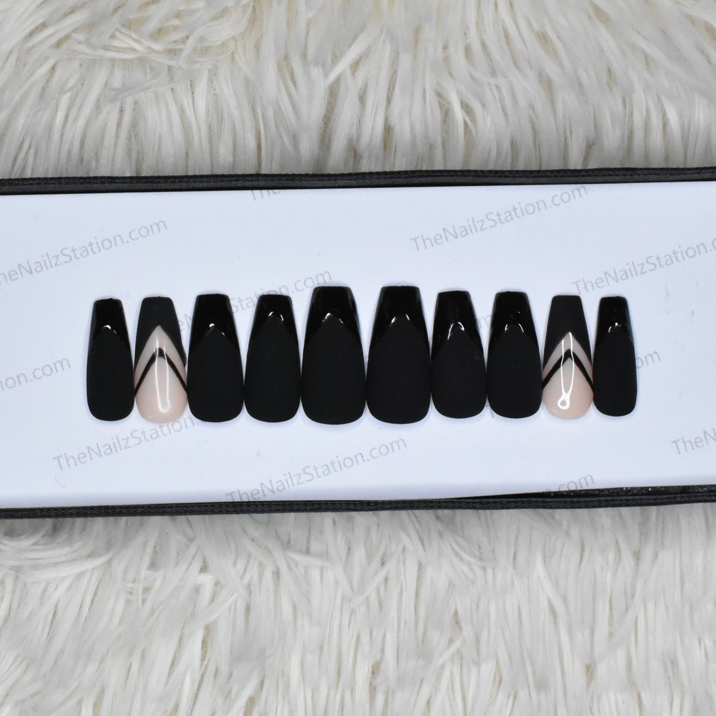 The NailzStation Matte Black French Press on Fake Artificial Nails Set with glue, filer, sticker application kit // 1380