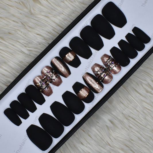 The NailzStation Matte Black Glitter Press on Fake Artificial Nails Set with glue, filer, sticker application kit // 1321