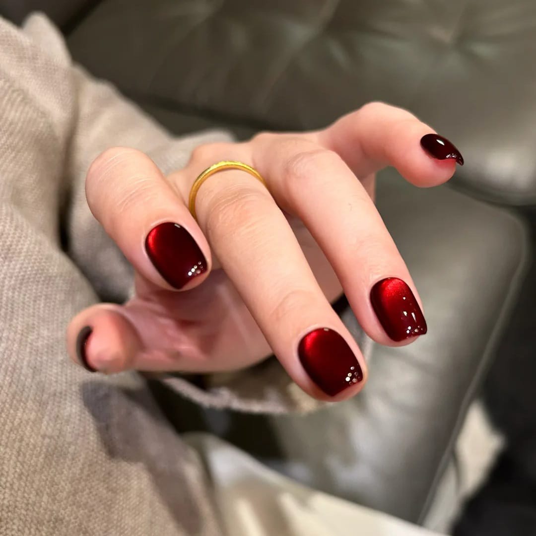 Red Cat Eye 3D Magnetic Press-On Nails Square 10 Nails