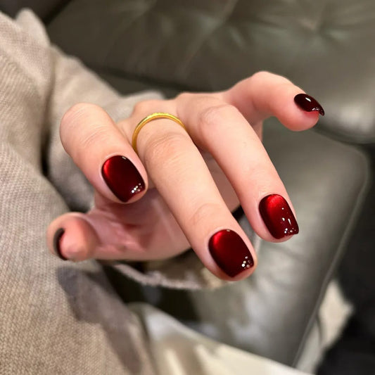 Red Cat Eye 3D Magnetic Press-On Nails Square 10 Nails