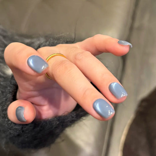 Light Blue Cat Eye 3D Magnetic Press-On Nails Square 10 Nails