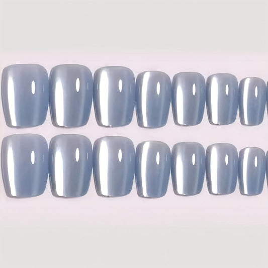 Light Blue Cat Eye 3D Magnetic Press-On Nails Square 10 Nails