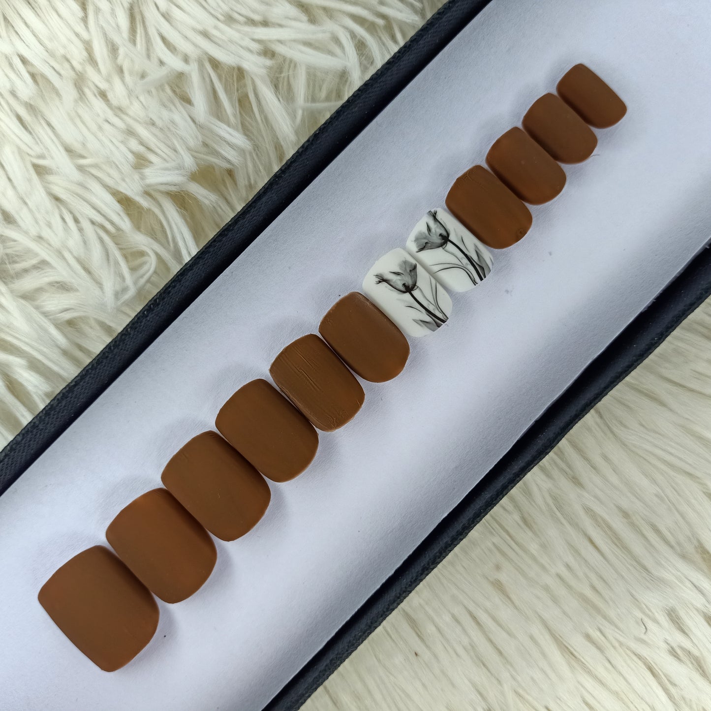 The NailzStation Matte Nude Floral Press on Fake Artificial Nails Set with glue, filer, sticker application kit // 1353