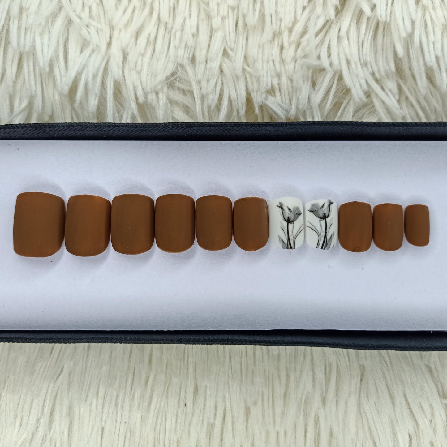 The NailzStation Matte Nude Floral Press on Fake Artificial Nails Set with glue, filer, sticker application kit // 1353