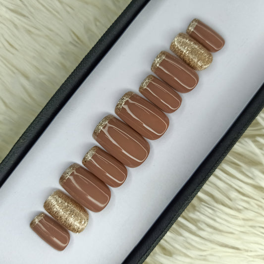 The NailzStation Glossy Nude Glitter French Press on Fake Artificial Nails Set with glue, filer, sticker application kit // 1367