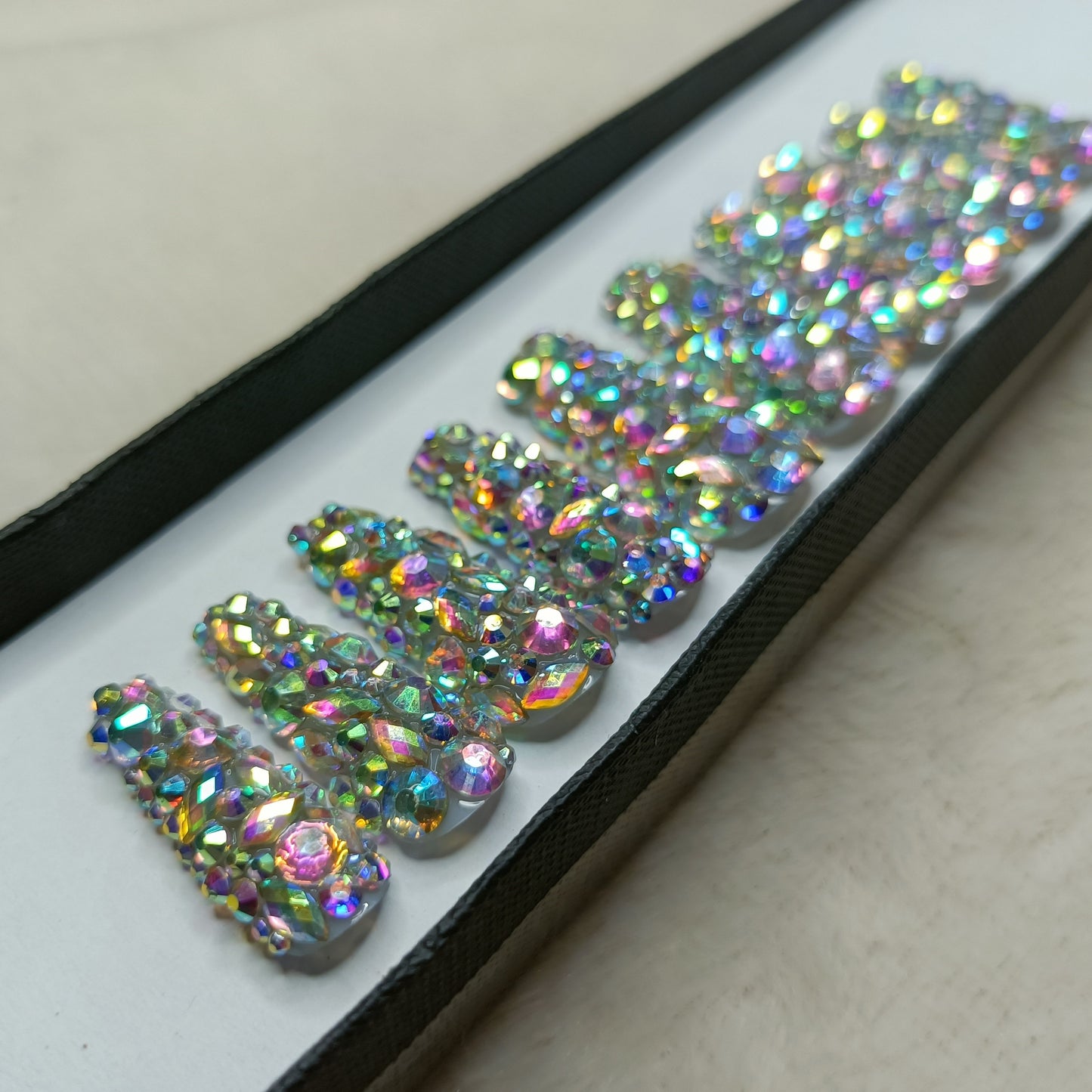 The NailzStation Glossy Full Studded Press on Fake Artificial Nails Set with glue, filer, sticker application kit // 1301