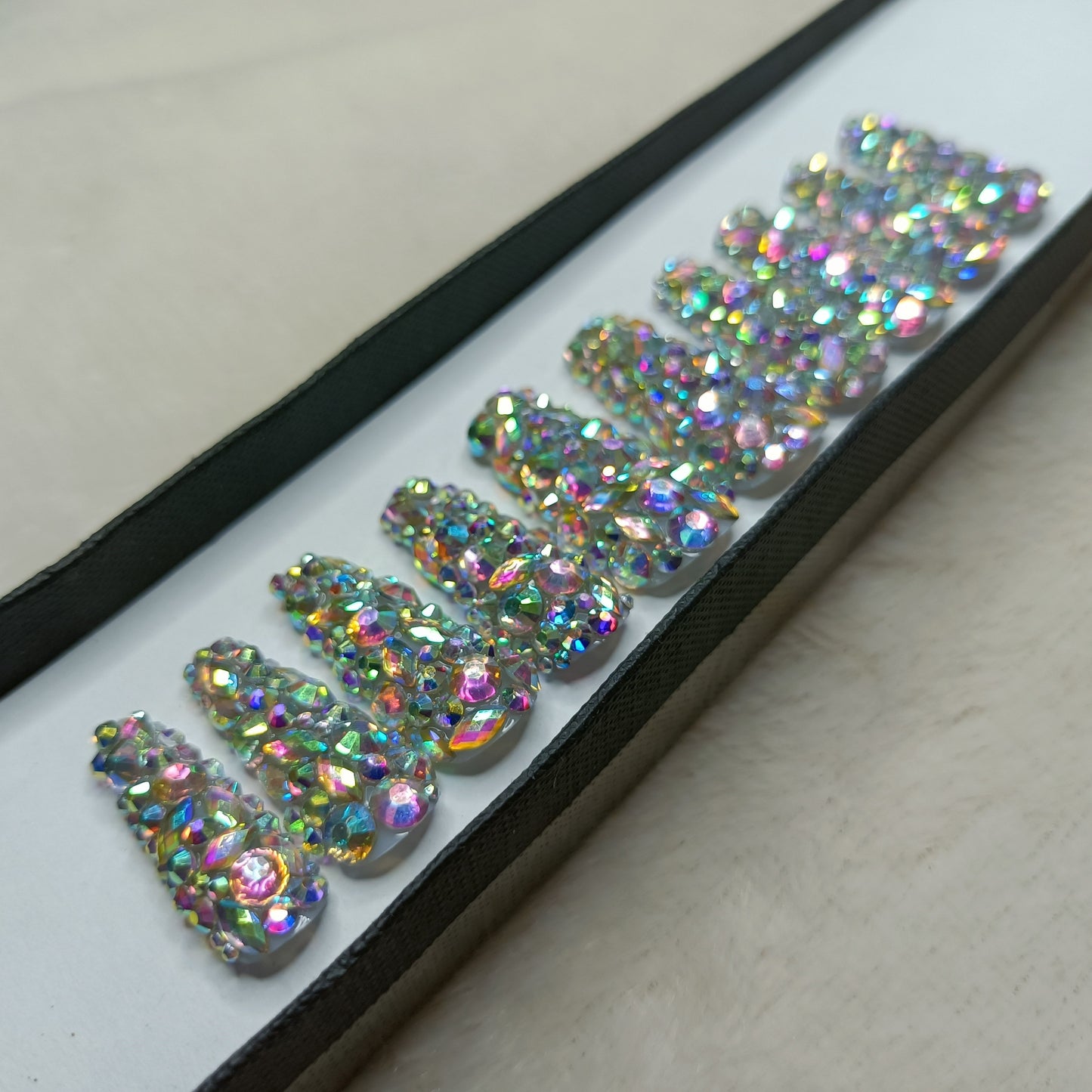 The NailzStation Glossy Full Studded Press on Fake Artificial Nails Set with glue, filer, sticker application kit // 1301