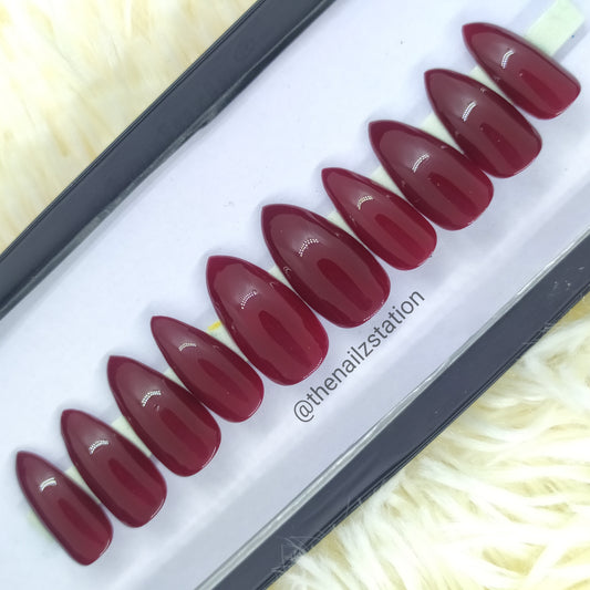 The NailzStation Glossy Plain Dark Pink Press on Fake Artificial Nails Set with glue, filer, sticker application kit // 1354