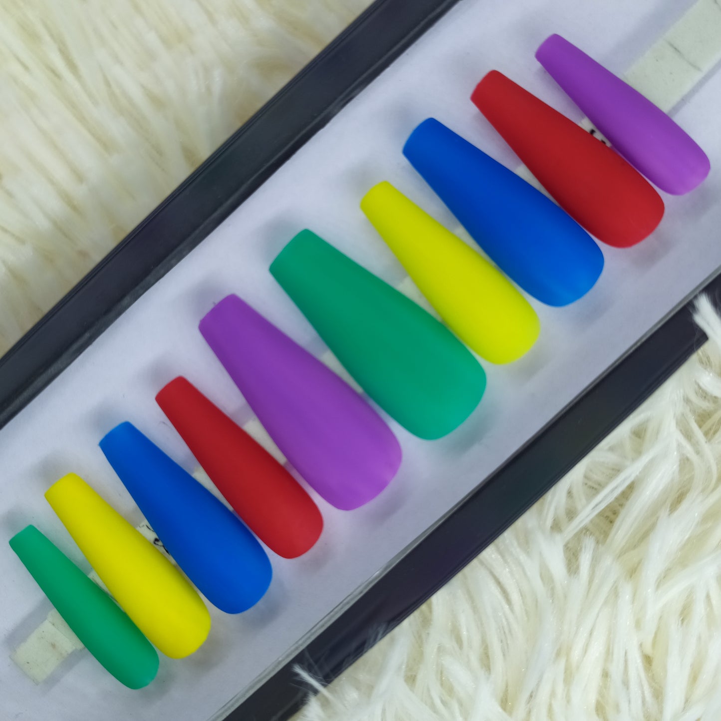 The NailzStation Matte Colorful Press on Fake Artificial Nails Set with glue, filer, sticker application kit // 1346