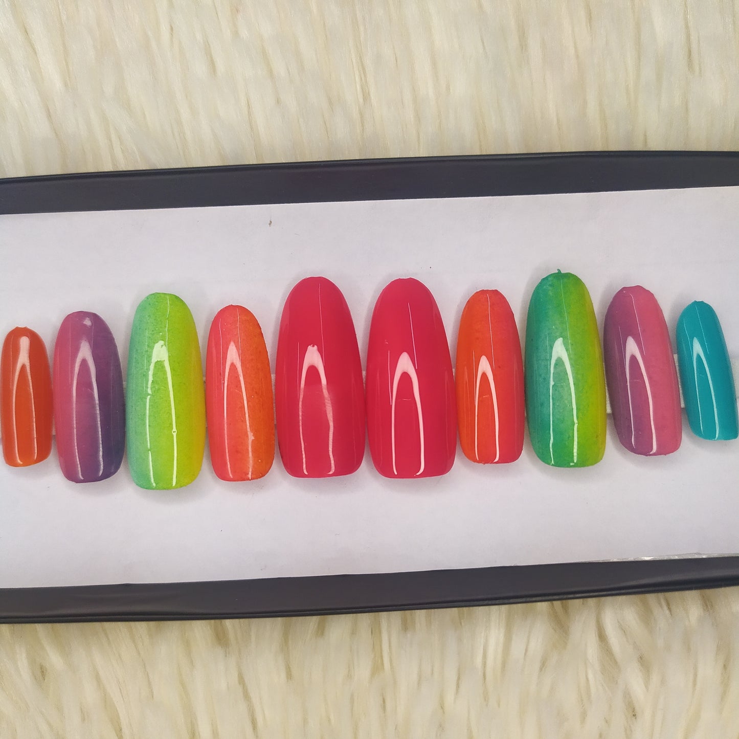 The NailzStation Glossy Colorful Ombre Press on Fake Artificial Nails Set with glue, filer, sticker application kit // 1343