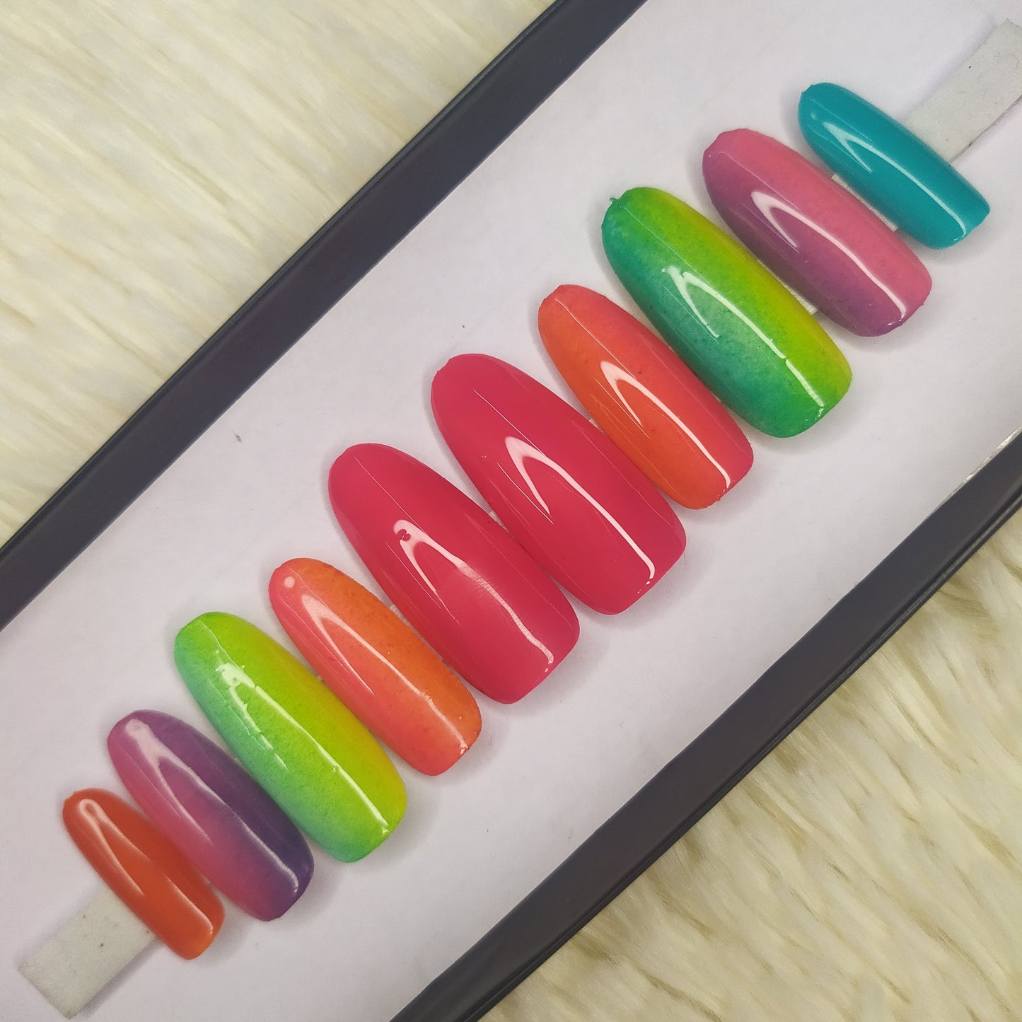 The NailzStation Glossy Colorful Ombre Press on Fake Artificial Nails Set with glue, filer, sticker application kit // 1343