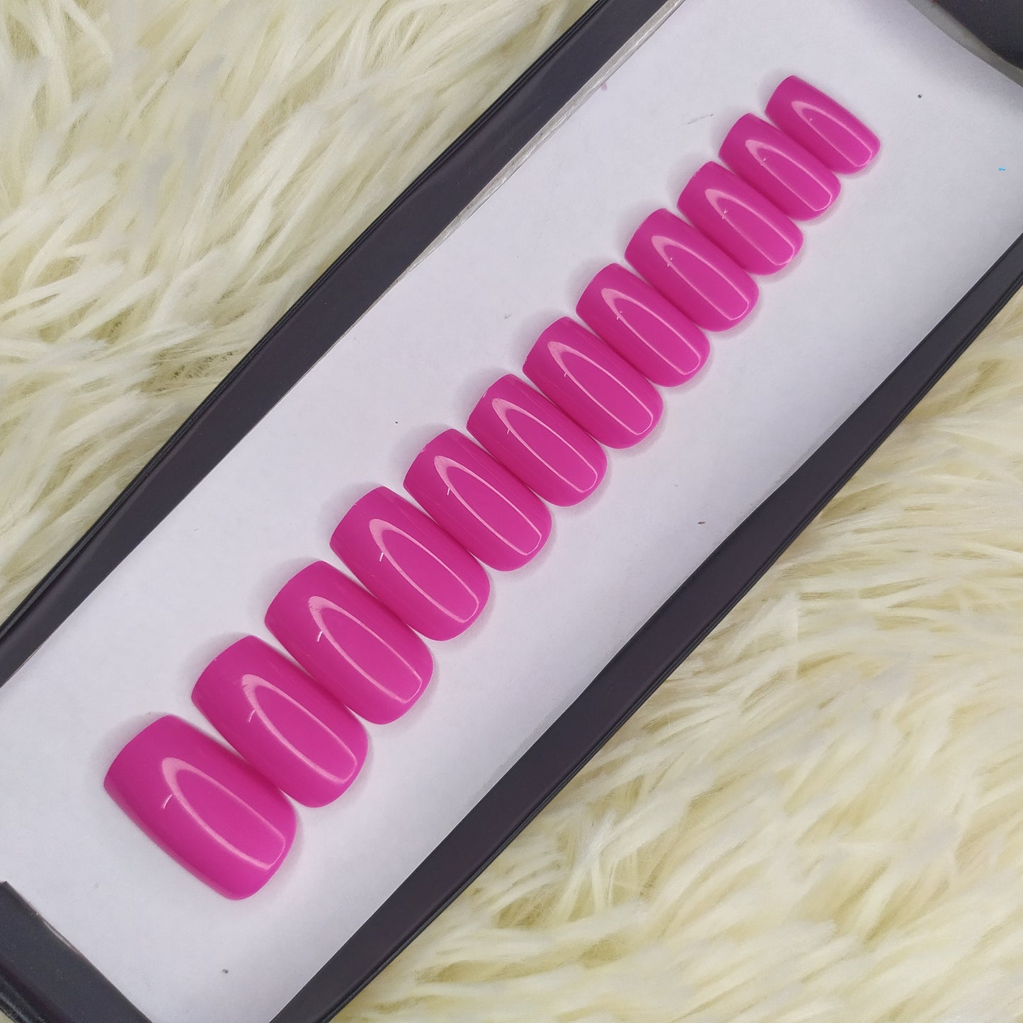 The NailzStation Glossy Plain Pink Press on Fake Artificial Nails Set with glue, filer, sticker application kit // 1347